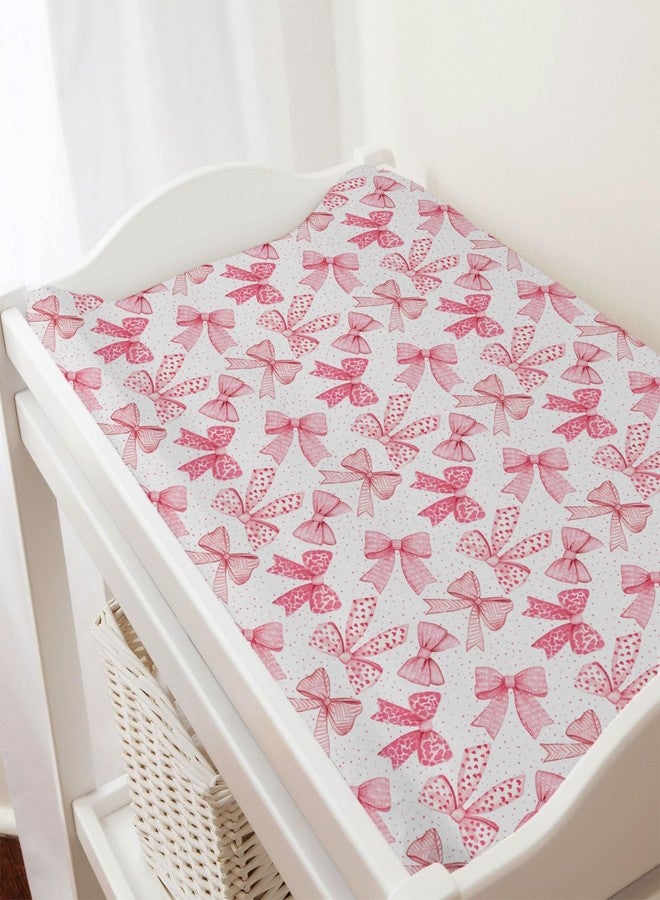 KASTLEE Pink Valentine's Bows Baby Changing Pad Covers for Girls 32''x16'' Girly Pink Hair Bows Fitted Diaper Change Table Pad Mats Valentine Hearts Love Soft Breathable Nursery Cradle & Bassinet Sheets Pink - Image 4